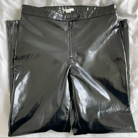 H&M Faux Leather High-Waisted Pants - Straight Leg - Picture 2 of 9